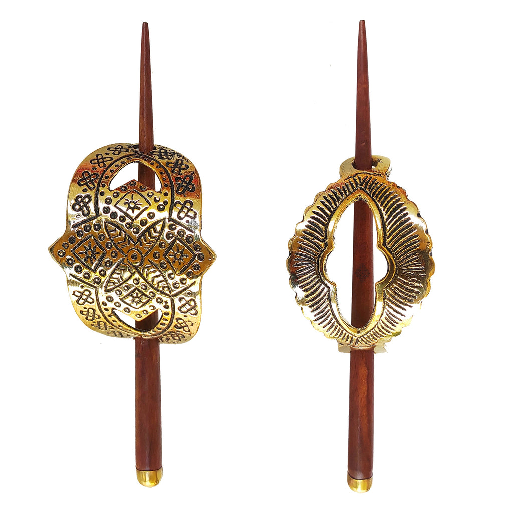 Indian Art Villa 2Pcs. Hair Clip Set of 1 Brass Oval Lining & 1 Steel, Gold Arch Design