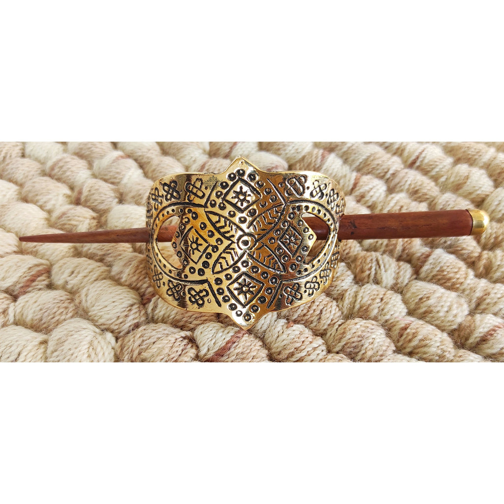 Indian Art Villa 3 Pcs. Hair Clip Set of 1 Brass Oval Lining & Steel 1 Fish & 1 Gold Arch Design
