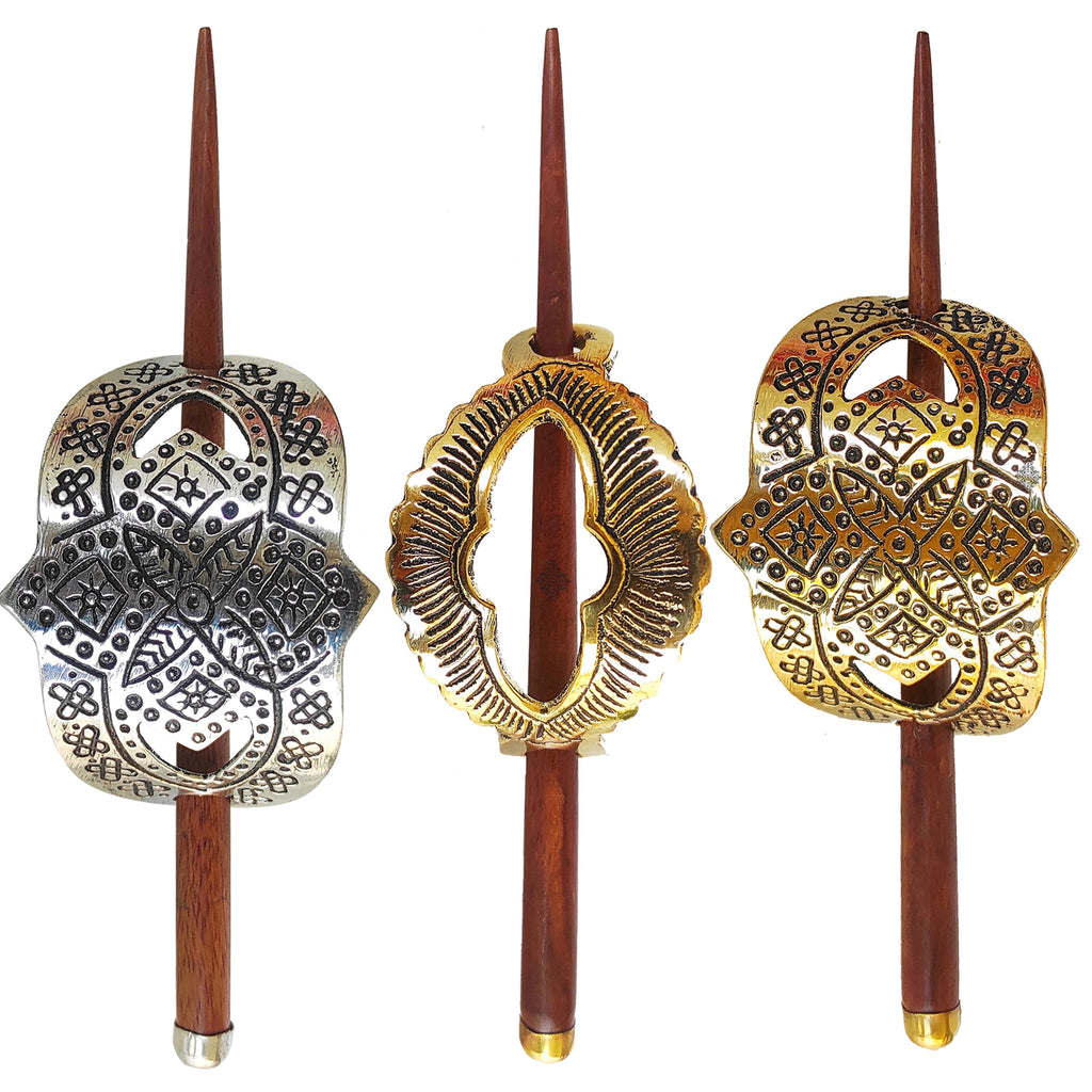 Indian Art Villa 3 Pcs. Hair Clip Set of 1 Brass Oval Lining & Steel 1 Silver Arch, 1 Gold Arch Design