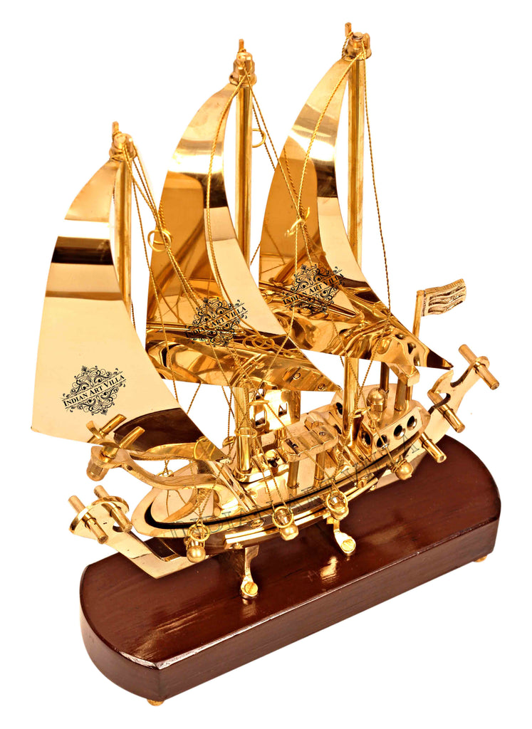 Indian Art Villa Brass Handmade Designer Ship, Yacht Showpiece, Miniature, Home Decor