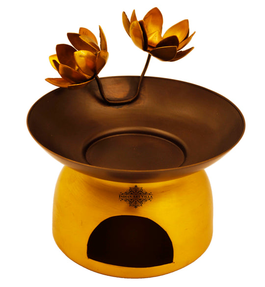 Brass flower design diffuser burner front view — Indian Art Villa