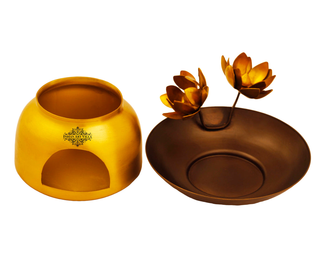 Indian Art Villa Pure Brass Finish Flower Design Diffuser Burner