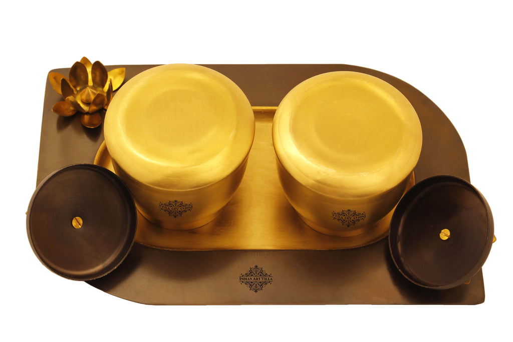 Brass Set of 2 Designer Serving Bowls With Tray, Serveware, Tableware