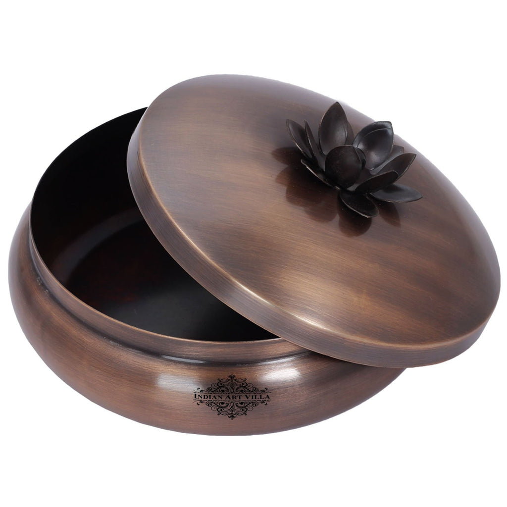 Handmade Dry Fruit Gift Box  Chocolate Box For Diwali Marriage Gift Multipurpose Uses Brass Finish Flower Design Diameter 7.2 " Inch