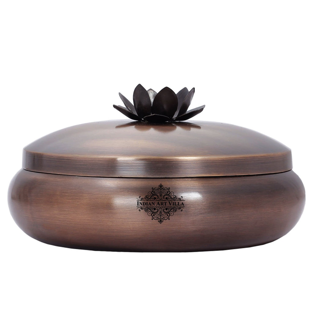 Handmade Dry Fruit Gift Box  Chocolate Box For Diwali Marriage Gift Multipurpose Uses Brass Finish Flower Design Diameter 7.2 " Inch