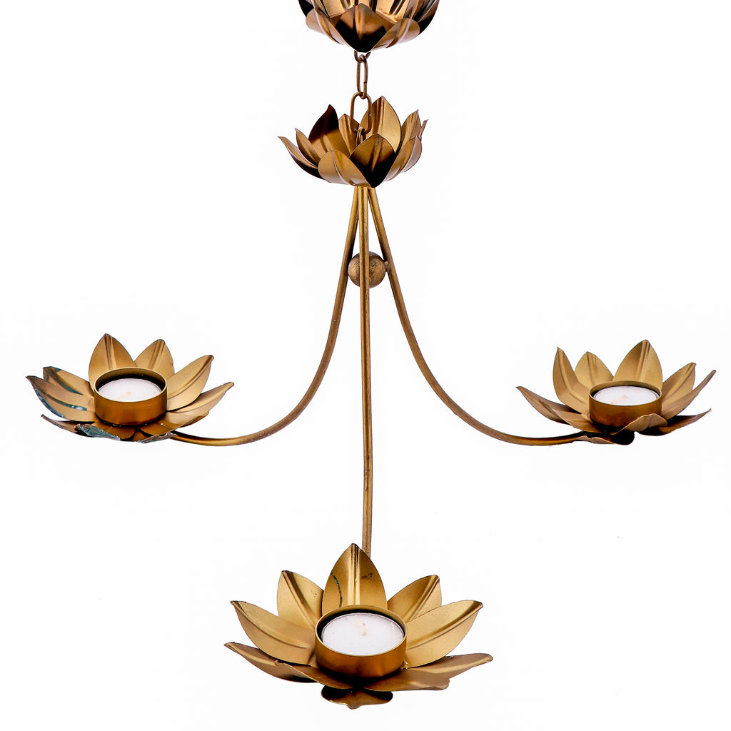 Indian Art Villa Hanging Candle Stand Diya With Glass Candles / Diwali / Marriage Decoration | Height:- 36.6"