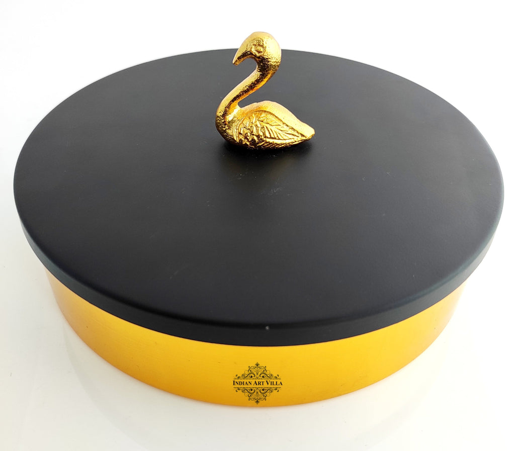 Handcrafted Masala Box with Black Lid and a designer handle | Diameter 8"