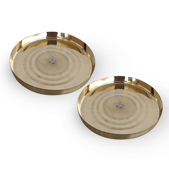 Elegant Brass Dinner Plate – Intricate Circular Design Serveware for Traditional Meals, Restaurants, and Home Dining