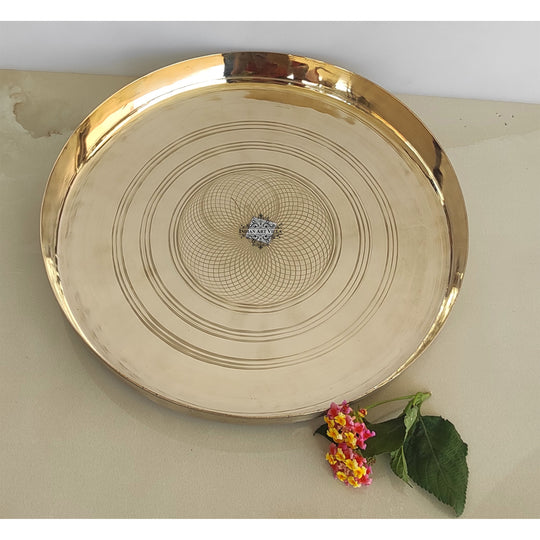Elegant Brass Dinner Plate – Intricate Circular Design Serveware for Traditional Meals, Restaurants, and Home Dining