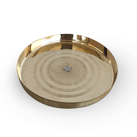 Elegant Brass Dinner Plate – Intricate Circular Design Serveware for Traditional Meals, Restaurants, and Home Dining