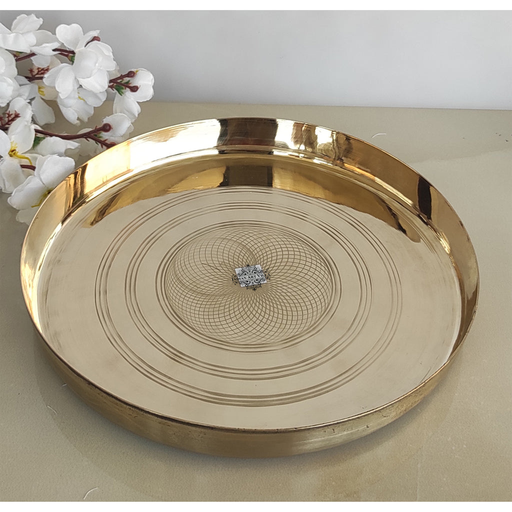 Indian Art Villa Bronze Kansa Utensils | Dinner Serving Plate|9. Inch Daimeter | Serving Dinner Dishes Home Hotel Restaurant Tableware