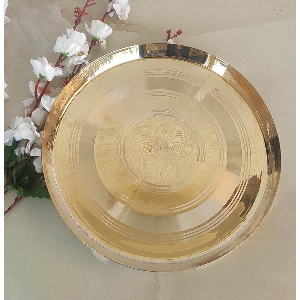 Indian Art Villa Bronze Thali Plate With Luxury & Spiral Design, Dinner Serving Plate, Serving Dinner Dishes Home Hotel Restaurant Tableware