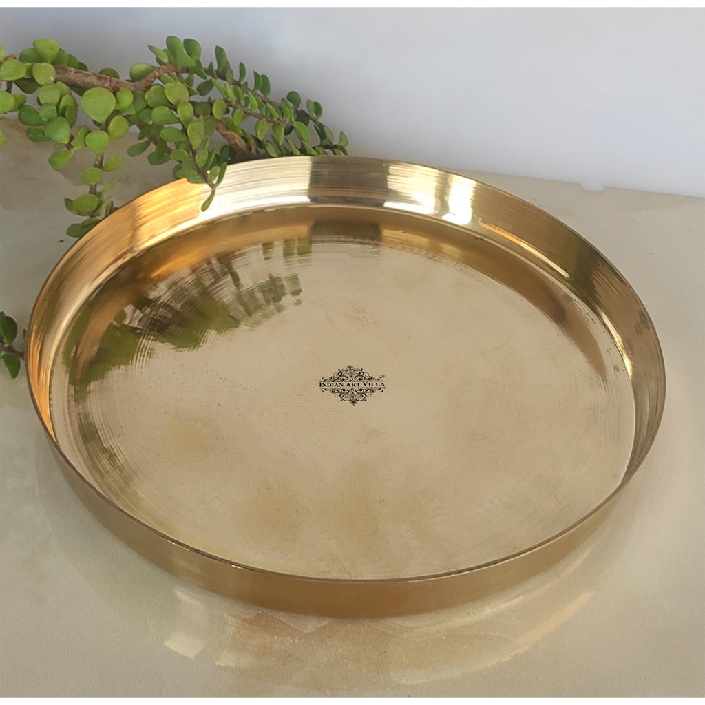 IndianArtVilla Bronze/Kansa Thali, Dinner Serving Plate, Serving Dinner Dishes Home Hotel Restaurant Tableware, Diameter- 12 Inches
