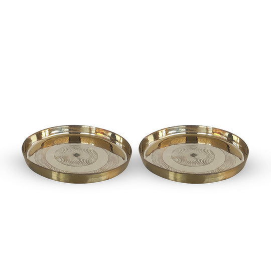 Kansa Bronze Thali with Sacred Flower of Life Engraving – Elegant Round Plate for Dinner, Ayurveda, Pooja