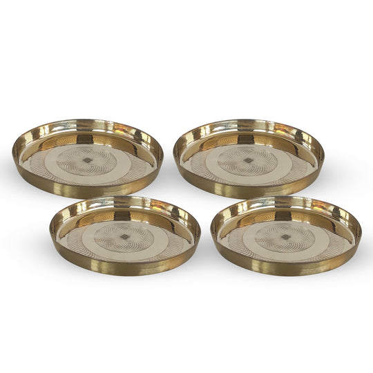 Kansa Bronze Thali with Sacred Flower of Life Engraving – Elegant Round Plate for Dinner, Ayurveda, Pooja