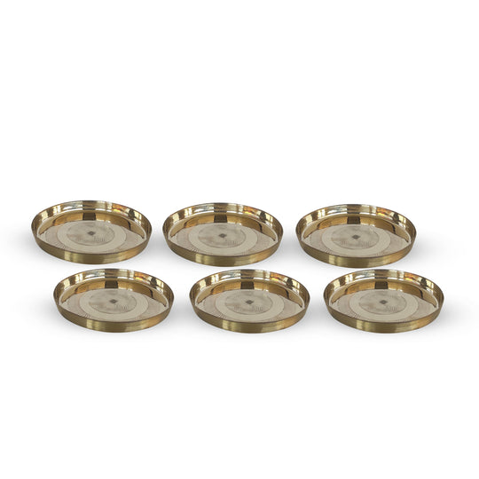 Kansa Bronze Thali with Sacred Flower of Life Engraving – Elegant Round Plate for Dinner, Ayurveda, Pooja