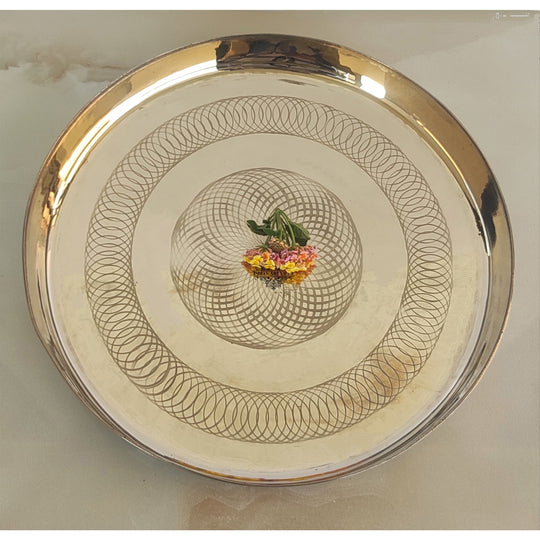 Kansa Bronze Thali with Sacred Flower of Life Engraving – Elegant Round Plate for Dinner, Ayurveda, Pooja