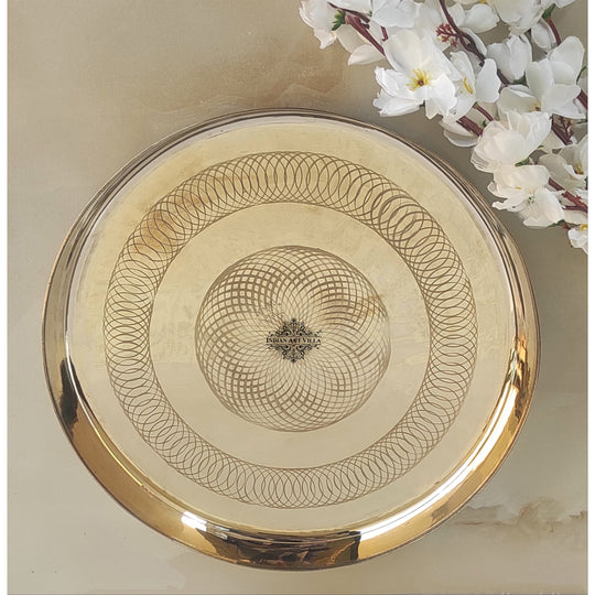 Kansa Bronze Thali with Sacred Flower of Life Engraving – Elegant Round Plate for Dinner, Ayurveda, Pooja