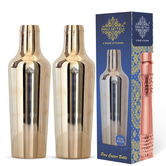 Handcrafted Pure Bronze Shine Finish Design Water Bottle, 850 ml