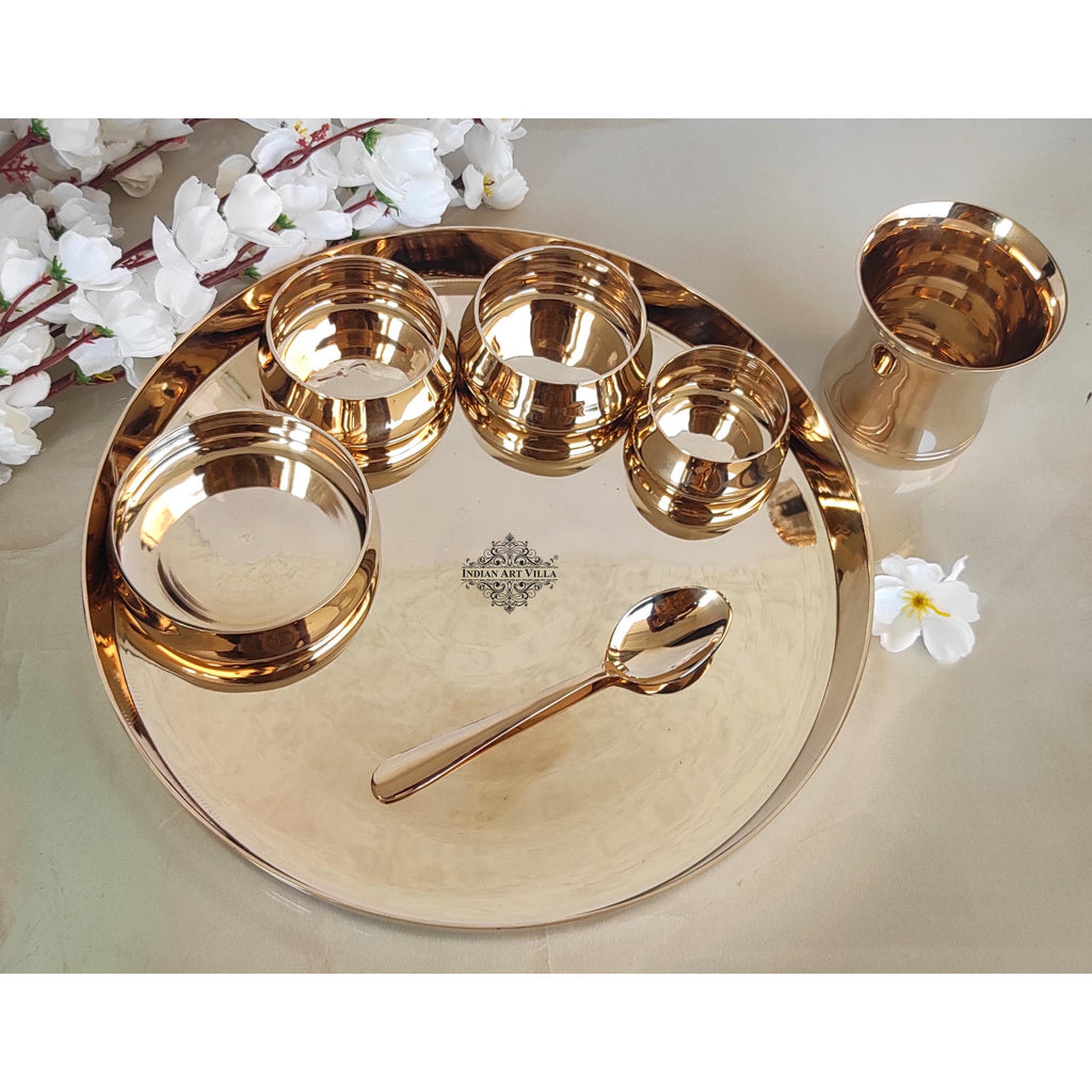 Indian Art Villa Bronze Curve Shaped Dinner Set of 7 Pieces, Dinnerware, Tableware