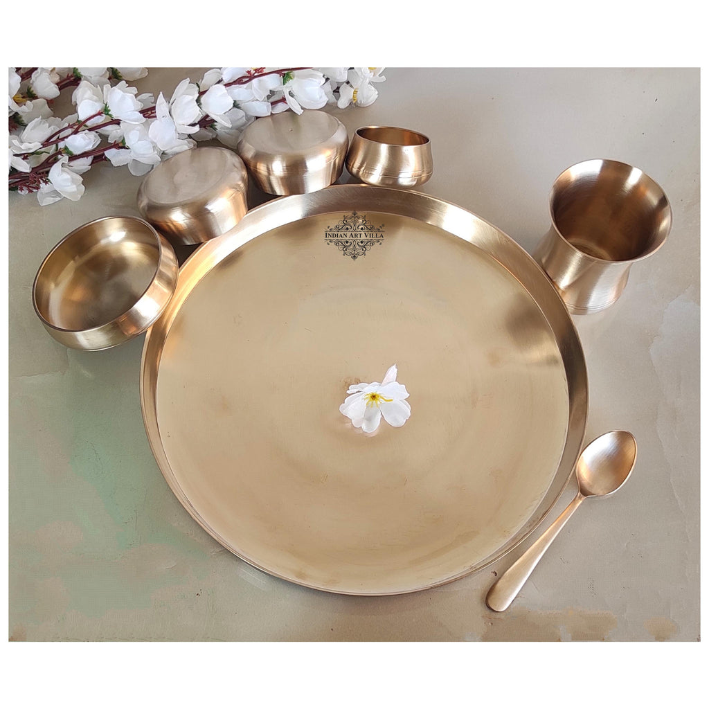 Indian Art Villa Bronze Curve Shaped Dinner Set of 7 Pieces, Dinnerware, Tableware