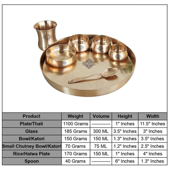 Handcrafted Pure Bronze Curve Shaped 7 Pieces Dinner Set | Thali Set with  Mirror Shine Finish