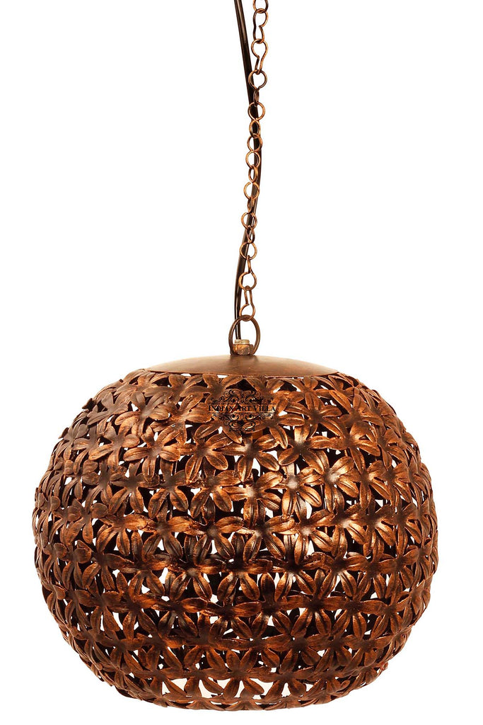 Indian Art Villa Pure Iron Leafe Design Lamp, Home Decore Gift item, 9.6" Inch, Brown