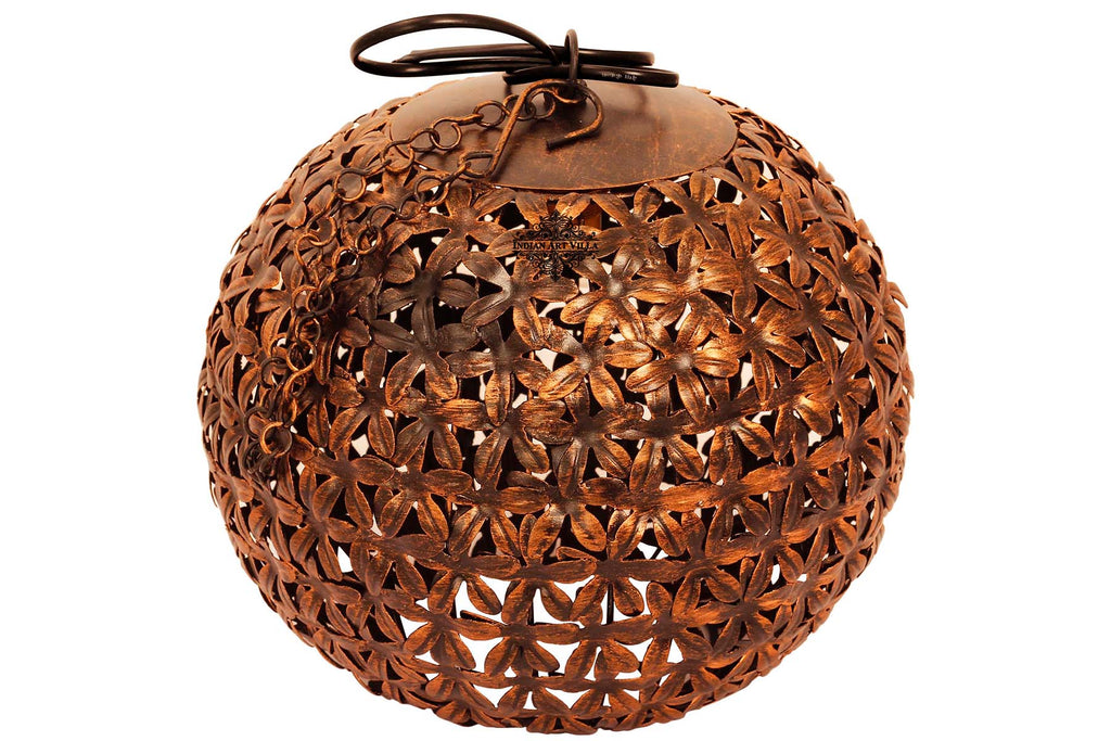 Indian Art Villa Pure Iron Leafe Design Lamp, Home Decore Gift item, 9.6" Inch, Brown