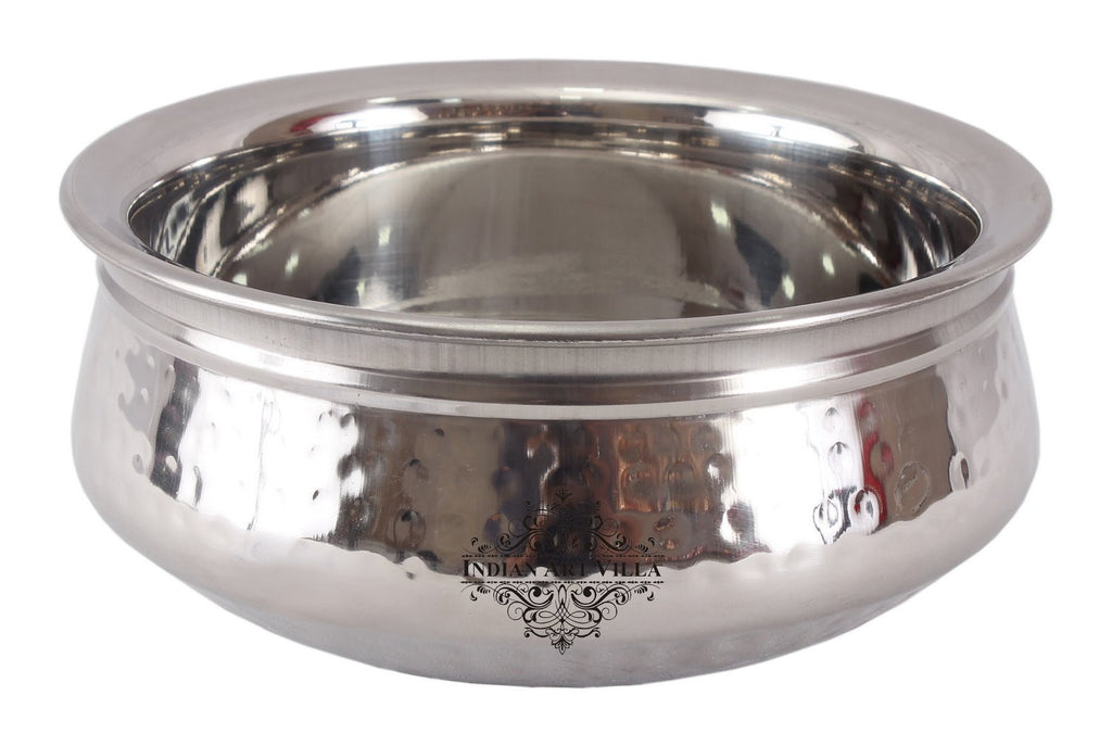 Indian Art Villa Stainless Steel Single Side Hammered Design Handi Bowl