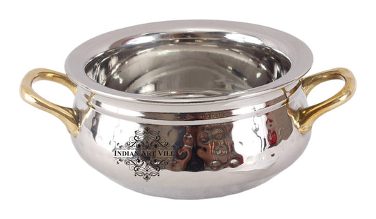 Steel Hammered Desing Handi with Brass Handle