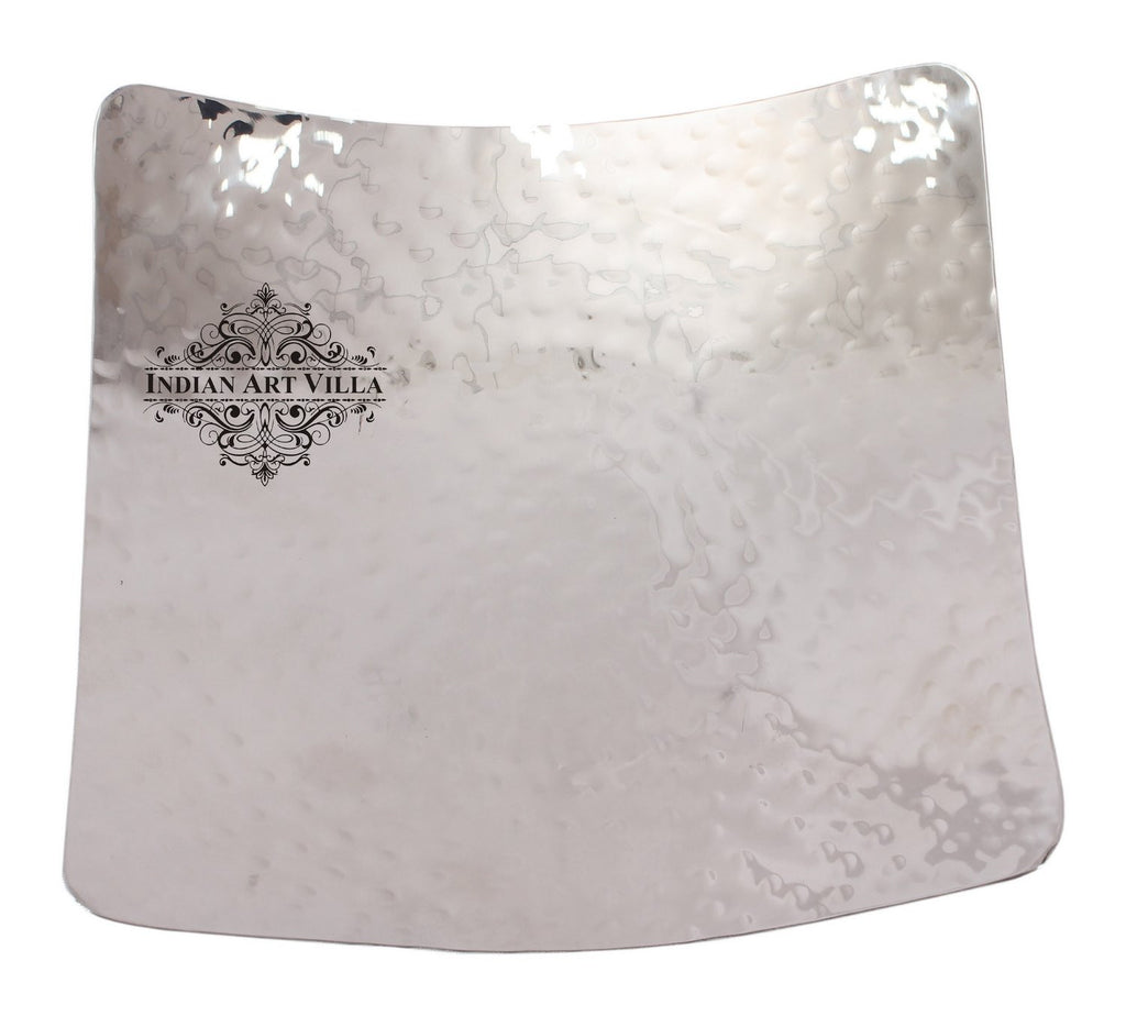 Indian Art Villa Pure Steel Hammered Design Square Platter with Legs