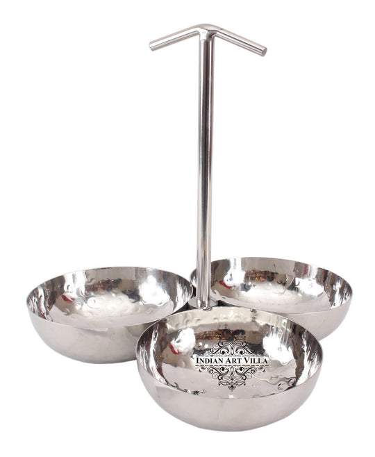 Pure Steel Hammered Design Round Pickel Set of 3