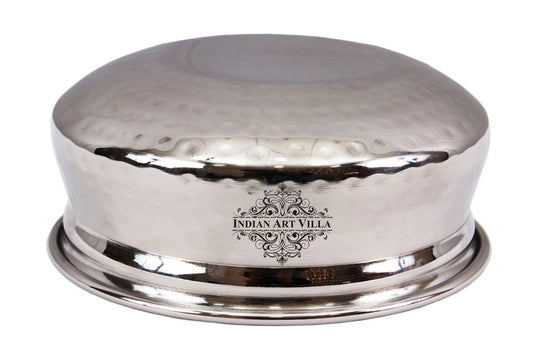 Handcrafted Pure Steel Serving Set with Hammered Design, 1 Punjabi Handi, 1 kadhai Wok with Brass Handle