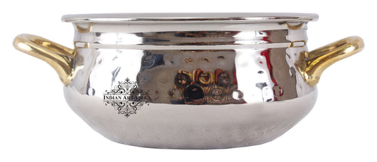 Handmade Pure Steel Set of 2 Handi with Round Brass Handle, Hammered Design