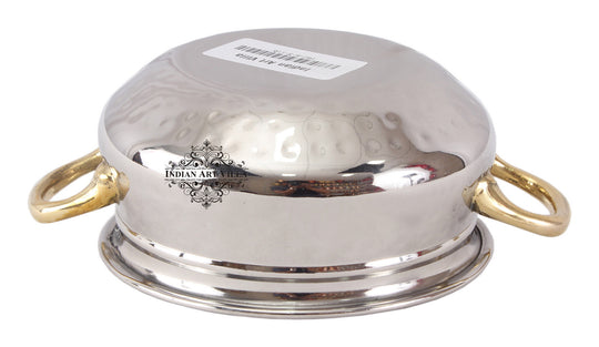 Handmade Pure Steel Set of 2 Handi with Round Brass Handle, Hammered Design