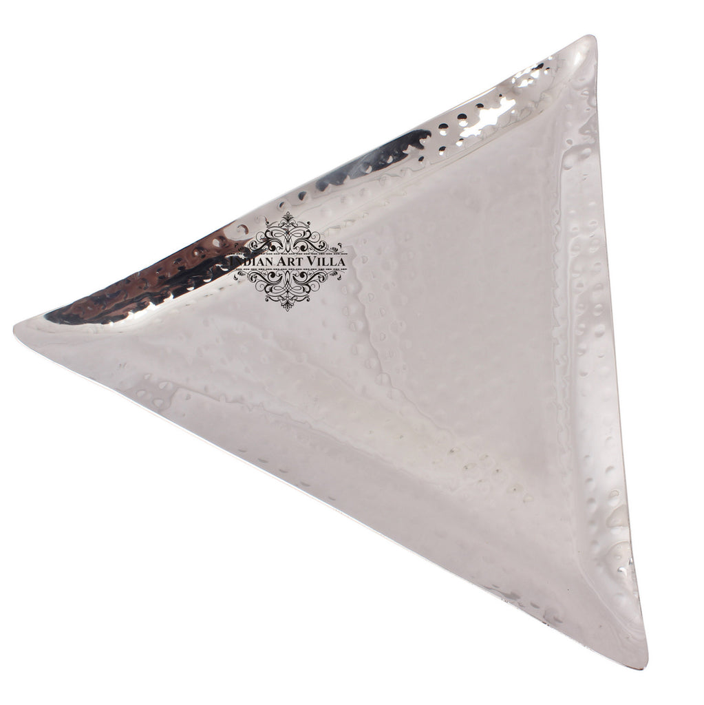 Indian Art Villa Steel Hammered Design Set of 1 Triangular Tray with 1 Square Tray