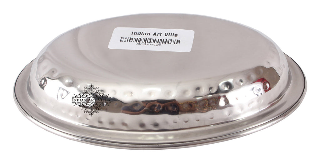 Indian Art Villa Steel Oval Platter, Hammered Design, Set of 2 Tray Platter
