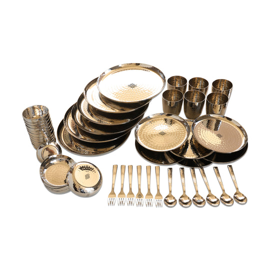 Stainless Steel Hammered 48 Pieces, Round Shape Dinnerware Set