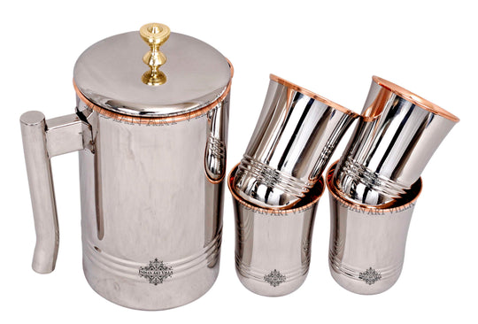 Steel copper jug glass set brass knob studio view — Indian Art Villa