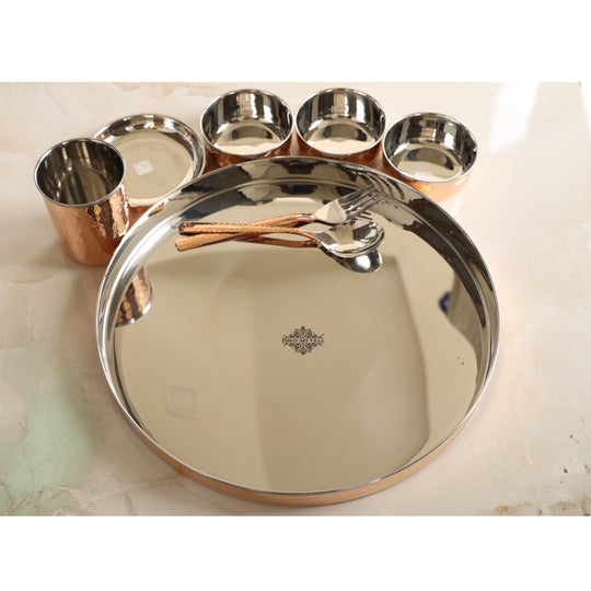 Handcrafted Steel Copper 8 Pieces Dinner Set with Hammered Design