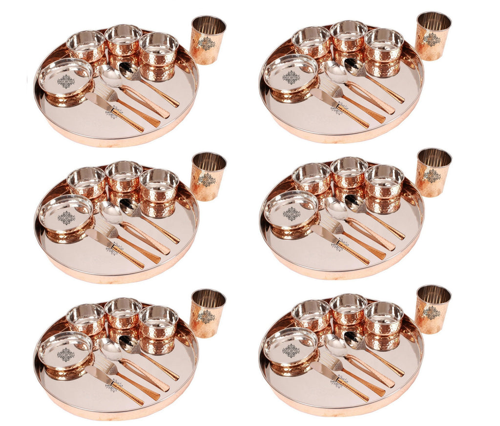 INDIAN ART VILLA Hammered Steel Copper Thali Dinner Set, Tableware & Dinnerware,10 Pieces, 13" Inch