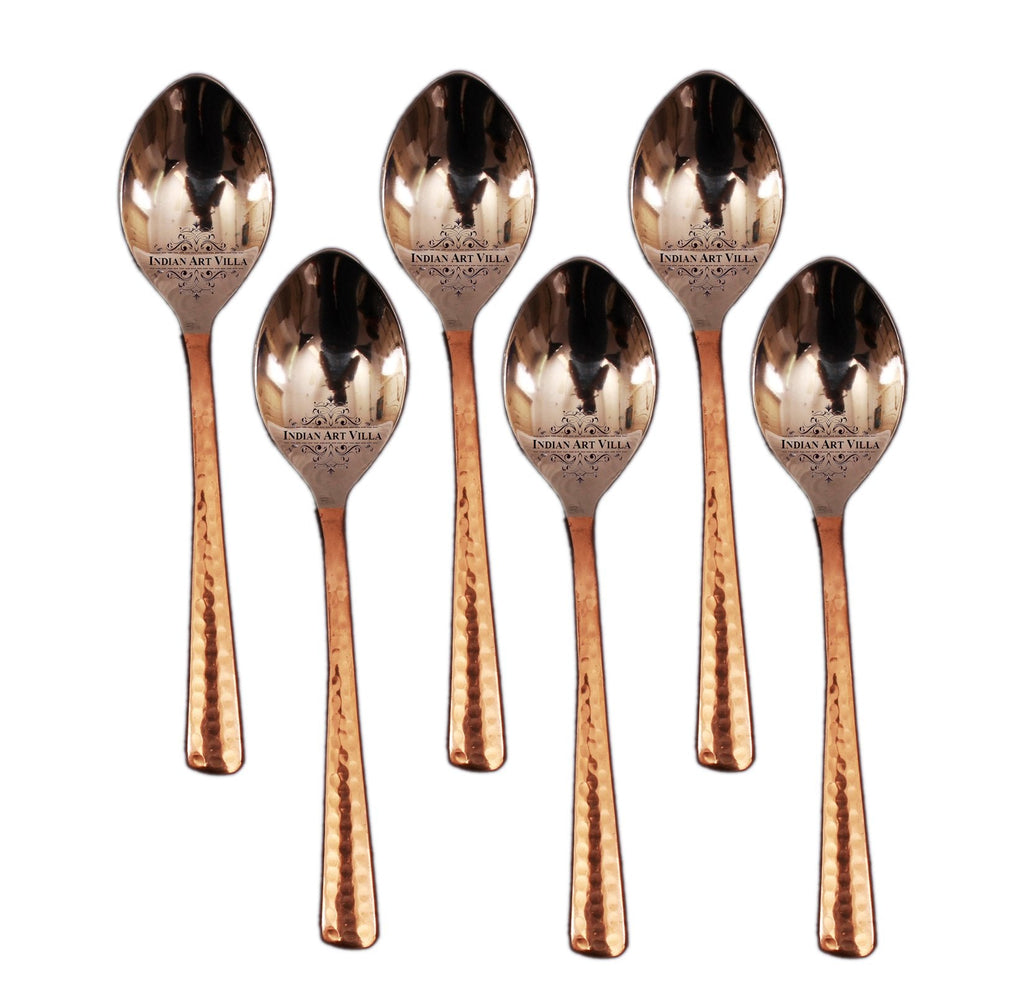 INDIAN ART VILLA Steel Copper Set of 6 Tea Spoon 5.5" Inch