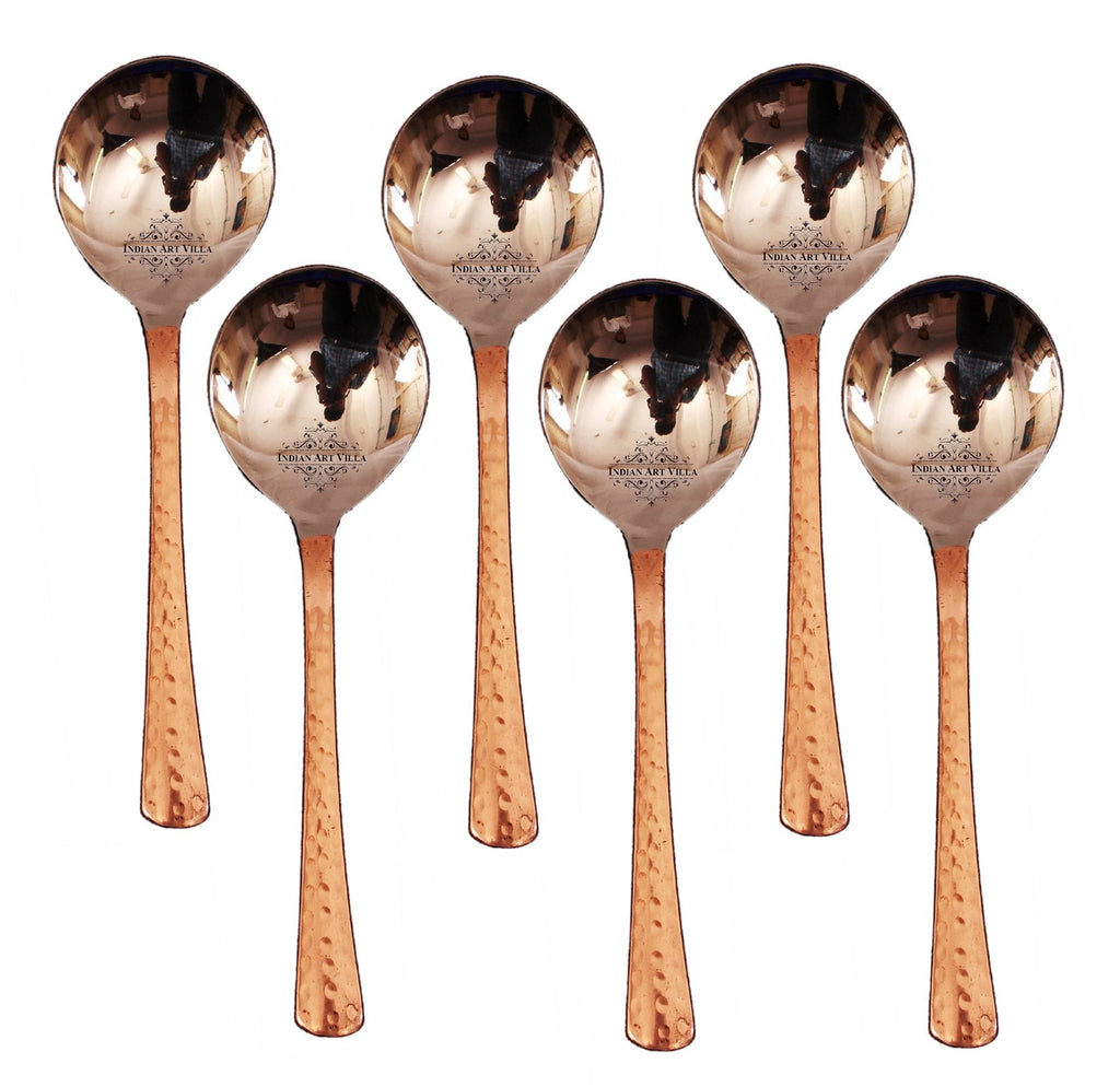 INDIAN ART VILLA Steel Copper Set of 6 Soup Spoon 7" Inch