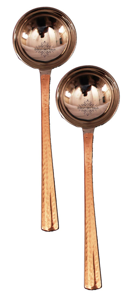 INDIAN ART VILLA Steel Copper Set of 2 Serving Ladle Spoon 9.5" Inch