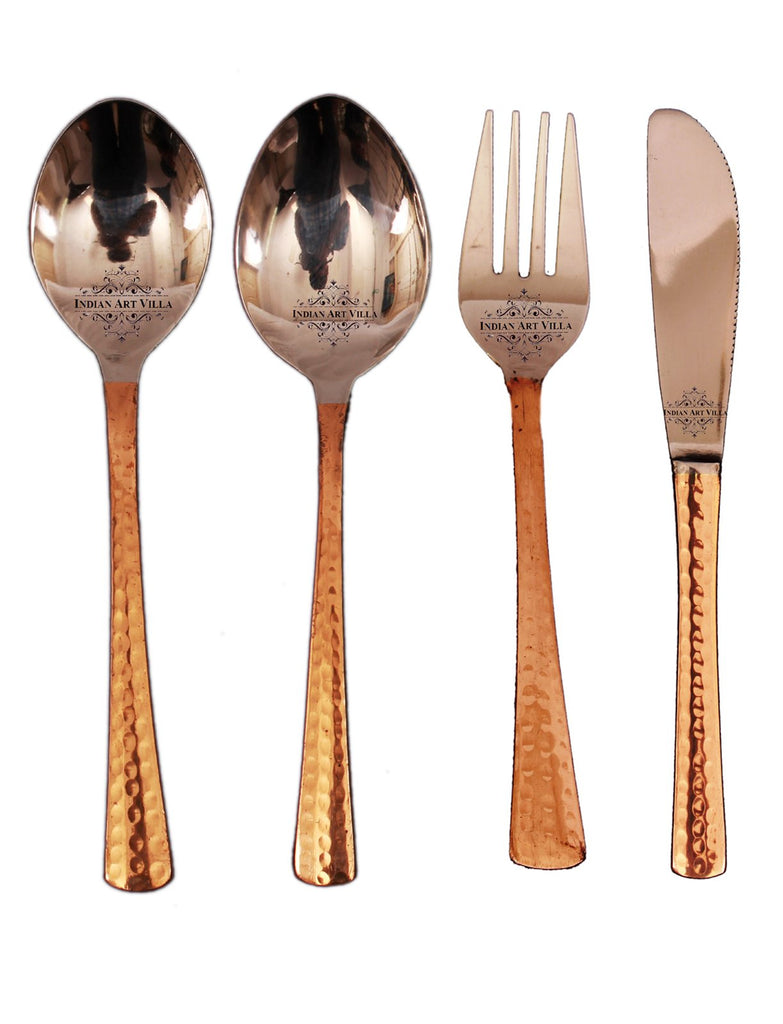 INDIAN ART VILLA Steel Copper 2 Spoons, 1 Fork & 1 Butter Spreader Knife Set