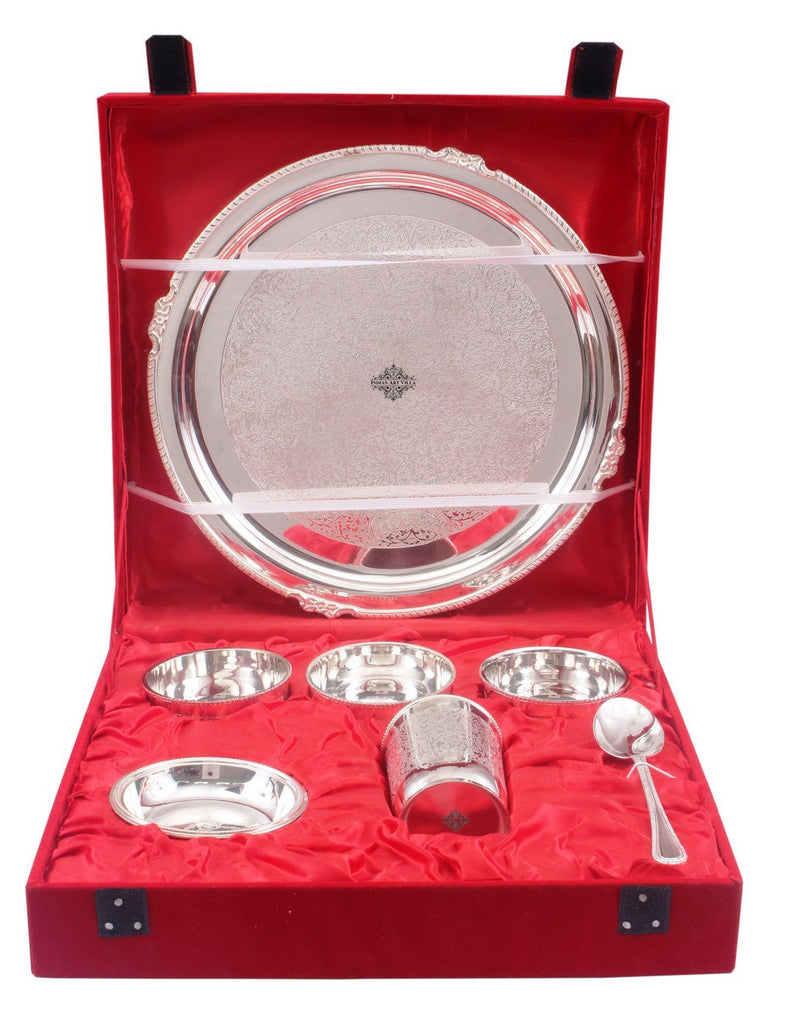 Silver Plated Embossed Design Dinner Set 7 Pieces