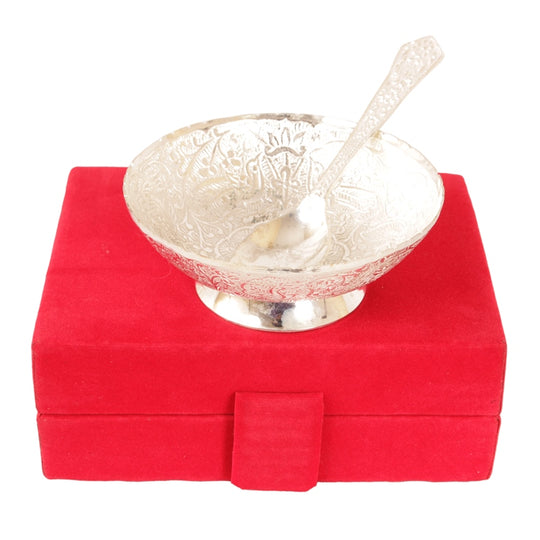 Silver plated floral design bowl top view — Indian Art Villa