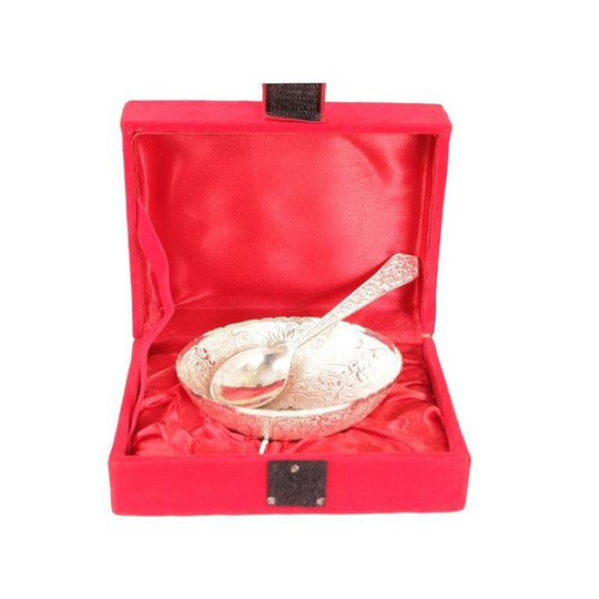 Silver plated floral bowl with spoon lifestyle — Indian Art Villa