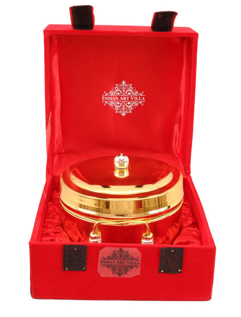 Indian Art Villa Silver Plated Gold Polish Dry Fruit Box