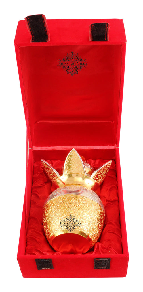 INDIAN ART VILLA Silver Plated Gold Polished Designer Mangal Kalash with Coconut